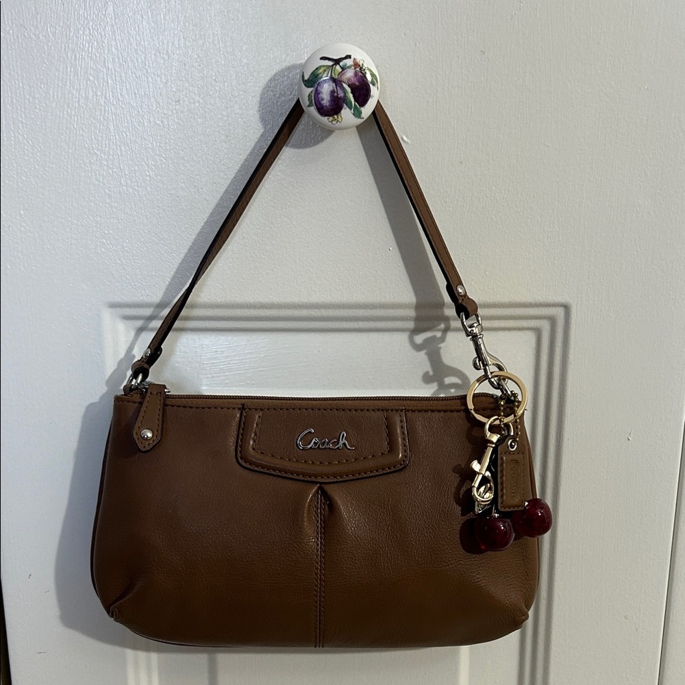 Coach Vintage Brown Leather Mini Bag with Cherry Charm